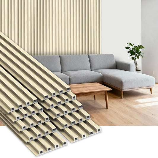 10Pack WPC Slat Wall Panels, 96 x 6.4 x 0.8Inches 3D Accent Wall Panels for Interior Home Decor, Fluted Wood Paneling for Living Room, TV Background, Office, Bedroom(Oak)