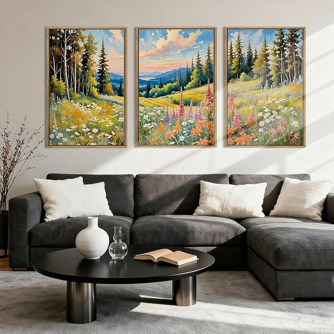 Anyzal Colorful Woodland Wall Art Large Floral Field Wall Decor 16x24 Inch Set of 3 for Living Room Bedroom Dining Room