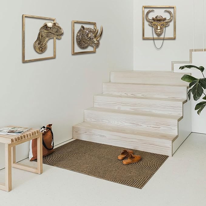 JJALIGHTS Exquisite Resin Animal Head Wall Sculpture (Gift Metal Frame) - Imitation Copper Vintage Decor for Living Room, Bedroom & Office | Decorative Wall Hanging Art (Dinosaur)