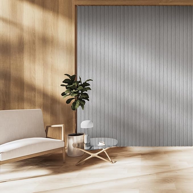 OUZUGIE WPC Acoustic Slat Wall Paneling, 8-Pack 96 x 6 Inches 3D Wall Panels for Interior Wall Decor,Living Room,TV Background,Study Room,Office Spaces,Bedroom,High Grille (Grey)