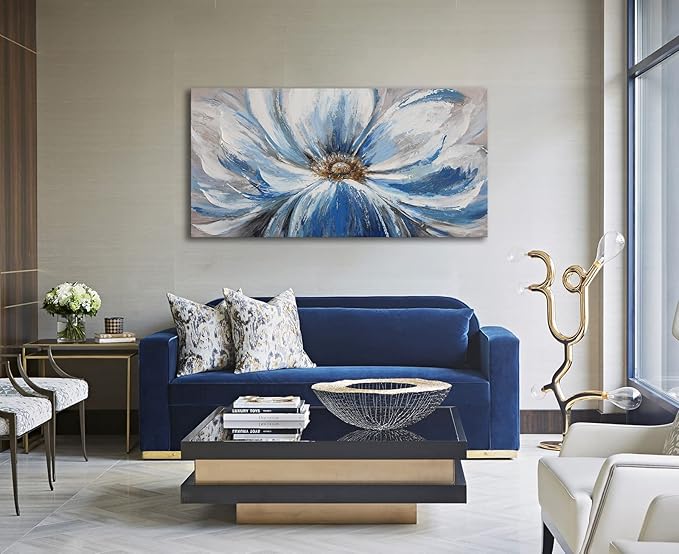 Mofutinpo Large Flower Canvas Wall Art for Living Room Large White Blue Flower Picture Giclee Prints Painting Wall Decor Artwork Ready to Hang for Home Bedroom Wall Decoration Size 29x58