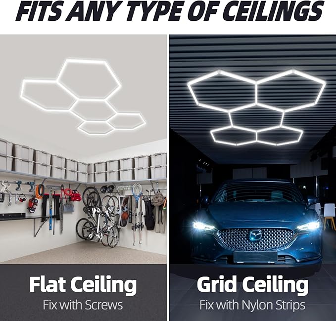 Modern Hexagon LED Garage Light Fixture, 192W 21000LM 25 Pack Honeycomb Ceiling Light for Garage, Basement, Gaming Room, Warehouse, Gym, 5 Hexagon