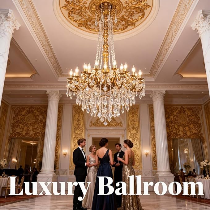 Antique Crystal Chandelier Gold Bronze Candle Pendant Ceiling Light Fixture with K9 Crystals for Hotel, Grand Entryway Living Room Antique Brass Finish (39"-24 Lights)