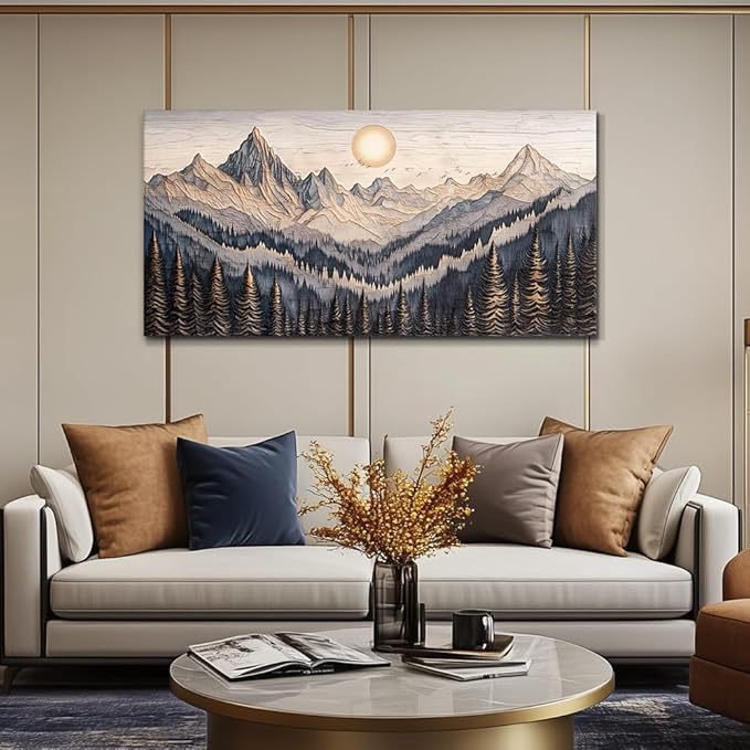 MHARTK66 Wall Art For Living Room Abstract Mountain Landscape Wall Painting Bedroom Wall Decor Office Pictures Decor Sunrise Forest Canvas Wall Art Easy Hanging Modern Home Decorations