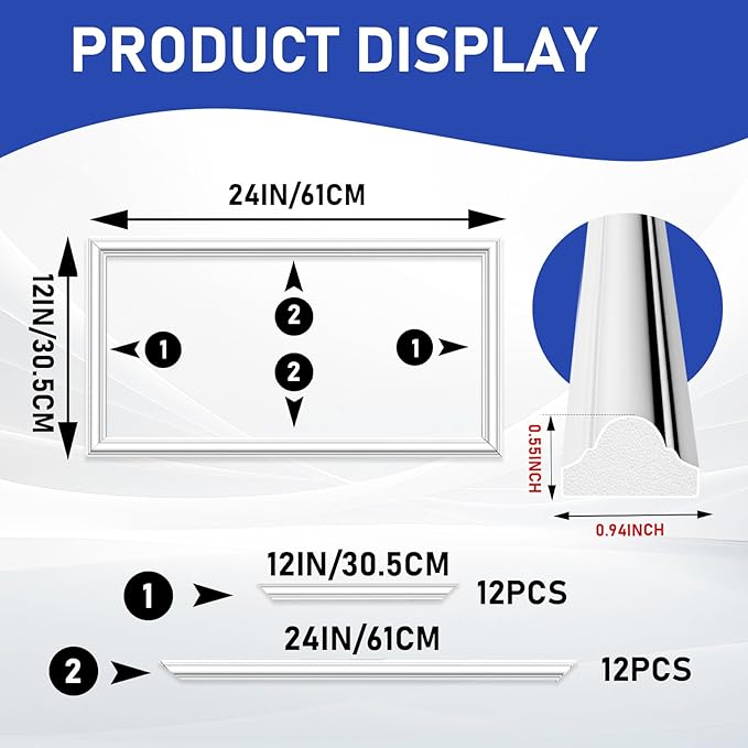 COUKIU Pre-Cut 6 Set Peel and Stick Wall Molding Trim Kit, 12" x24" Premade Wainscoting Panels, Self Adhesive Moulding Panel for Interior Walls Picture Frame