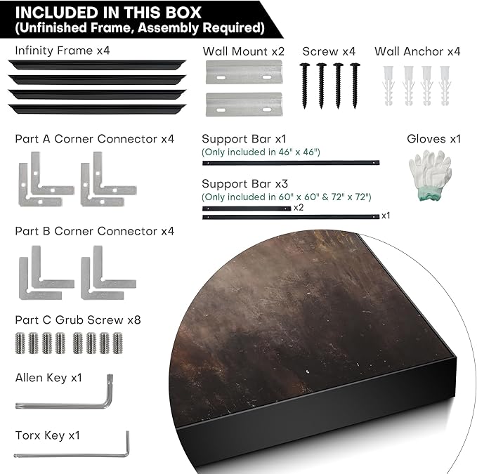 36"x36" Large Framed Wall Art - Industrial Dark Brown and Black Grunge (Frame Assembly Required)