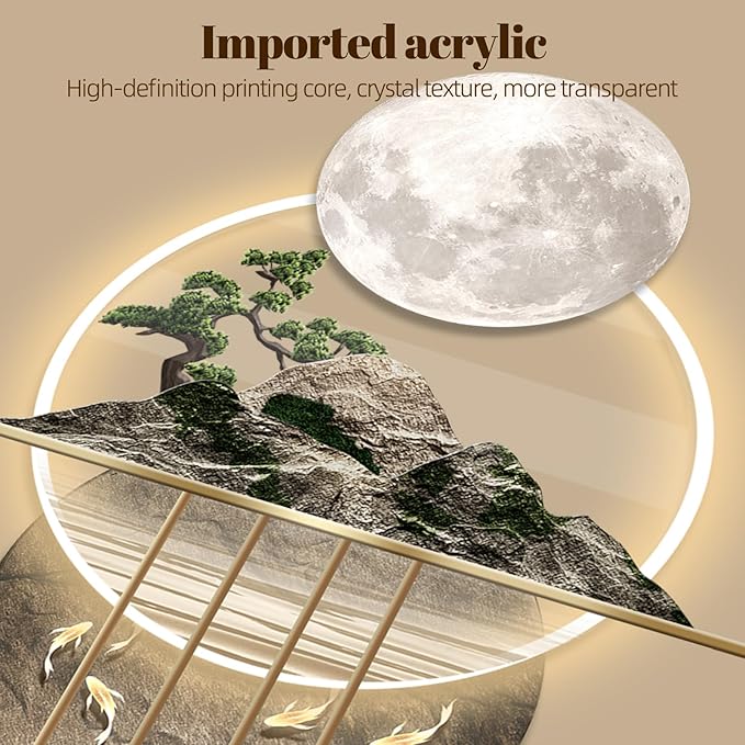 3D Art Wall Decor with Light, Decor Wall Sculptures Large 3D Art, Modern Home Decor Landscape Wall Sculpture, Plug-in Power Supply, Gold B, 23x49IN