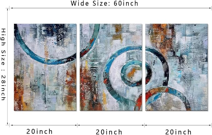 MAMAGO Canvas Wall Art - 3 Pieces Geometric Poster Prints Modern Circle Block Textured Painting Colorful Picture for Bathroom Office Decor Framed Easy to Hang - 20" W x 28" Hx3pcs