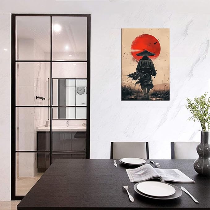 Japanese Martial Pictures Wall Art Samurai Painting Canvas Prints Japaneses Culture Art Posters Artwork Home Decor Framed for Living Room Bedroom Office (18''W x 24''H)