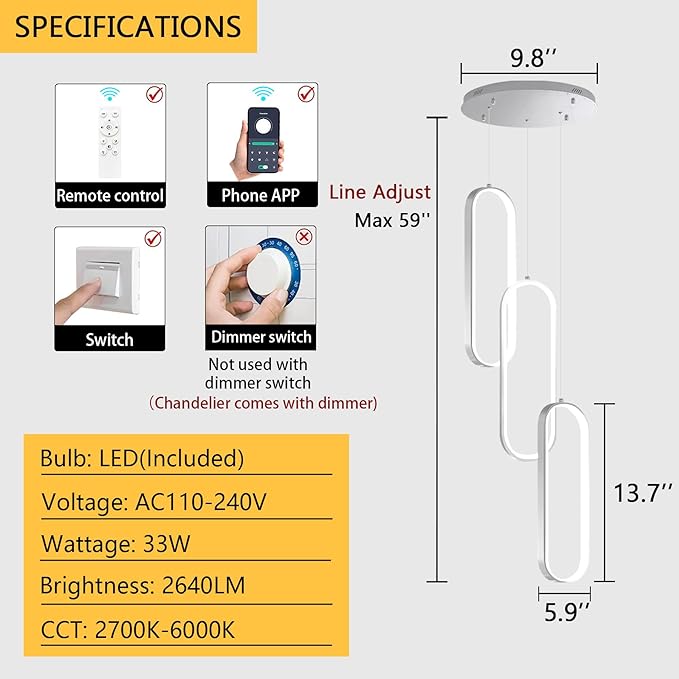 Modern Ring Chandelier LED Dimmable Ceiling Light for Kitchen Island Living Room Staircaes Dining Room Silver
