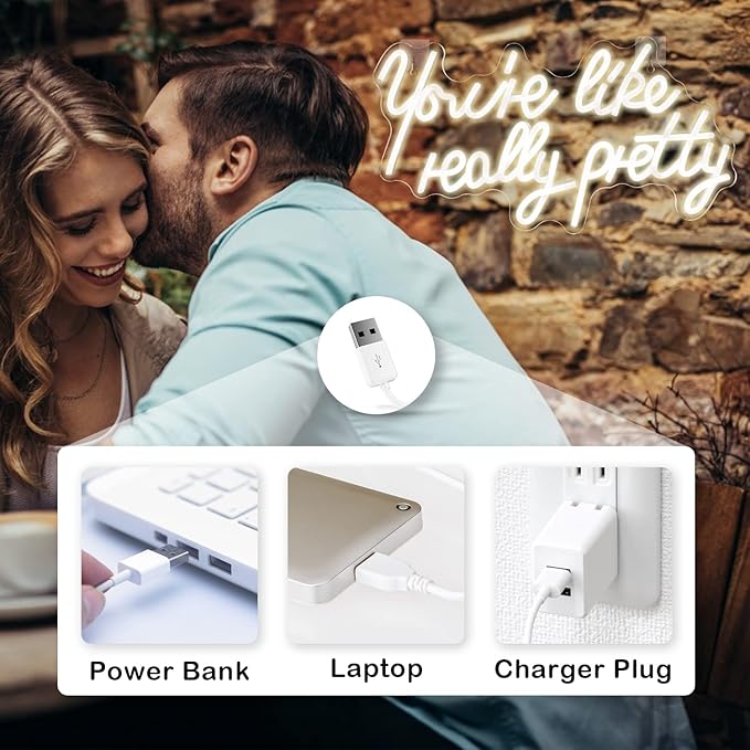 Lucunstar You're Like Really Pretty Neon Sign Warm White Led Neon Light for Wall Decor Light Up Sign for Wedding Dimmable Switch USB Connectivity Neon Signs for Bedroom Decor Party Light