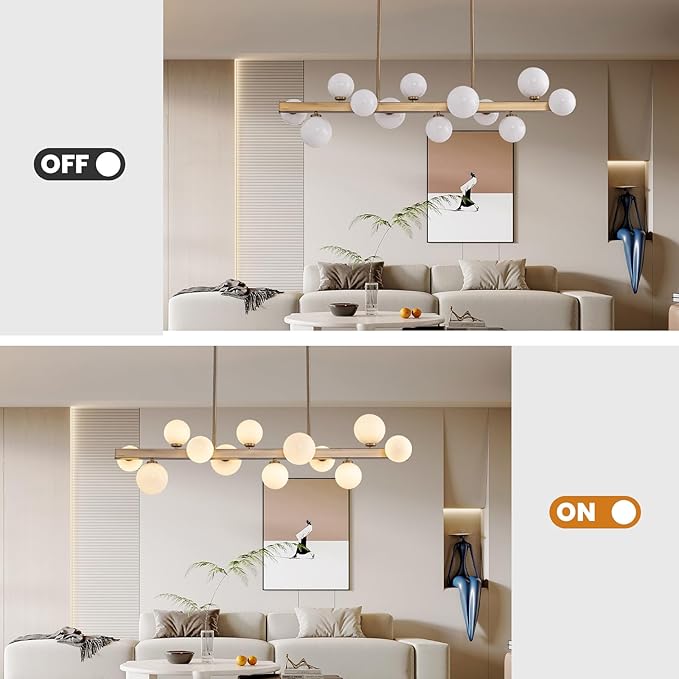12 Lights Modern Gold Chandelier, L43.3 Linear Frosted Glass Globe Pendant Light, Mid Century Hanging Lighting Fixture for Kitchen Island, Dining Room, Living Room