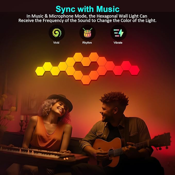 20-Pack Hexagon Light Panels – Smart RGB LED Wall Lights with App & Remote – Music Sync Gaming Lights for Gamers, Game Room Decor, Gaming Equipment, Living Room, Bedroom, Kids & Adults