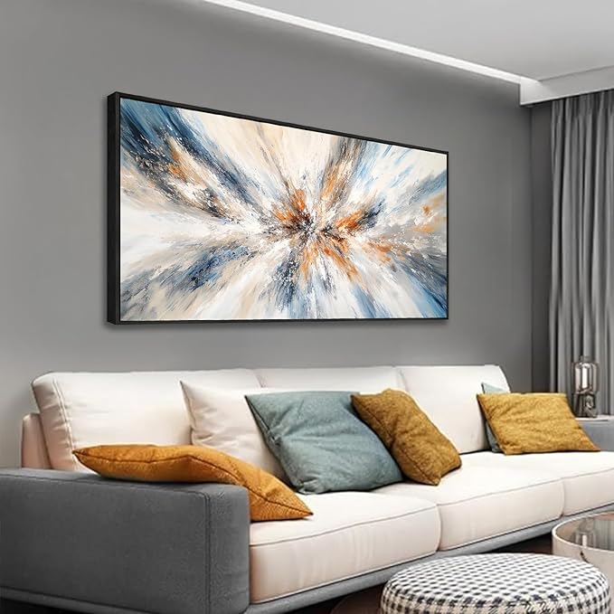 Abstract Painting Wall Art Large Framed Canvas Prints 30" x 58" Blue and Orange Abstract Modern Minimalist Living Room Decor for Bedroom Office Wall Décor