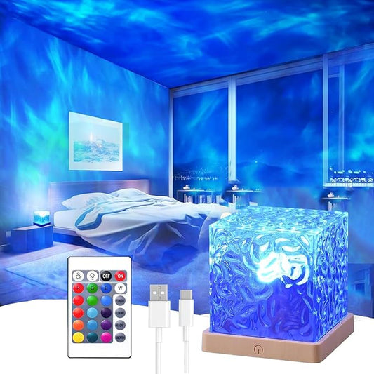 Ocean Wave Projector Light, 16 Color Rechargeable Ocean Lamp, with Power Touch Control and Remote Control Luminorthe Cube Lamp, Bringing You Romance and Tranquility(Charge)