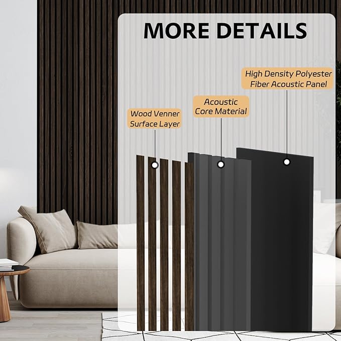 4 Pack Wood Panels for Wall, 47.2"×23.6" Wood Slat Acoustic Panels for Wall, Soundproof Panels, 3D Fluted Panels for Interior Decor (Dark Walnut)