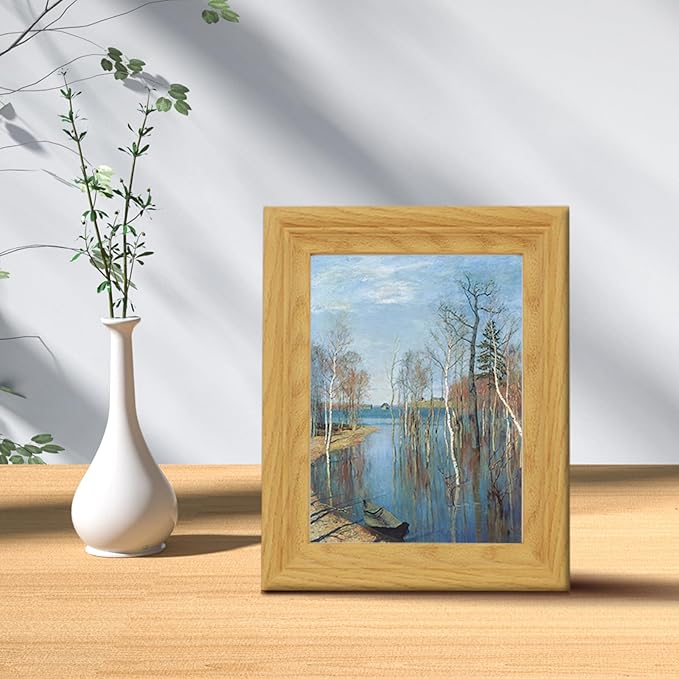Brivoria Framed Canvas Wall Art Vintage Decor, Realistic Spring Scene with Flooded Forest Birch Trees and Water Reflections for Entryway Reading Nook Bookshelf or Tabletop Display, 8"x10"