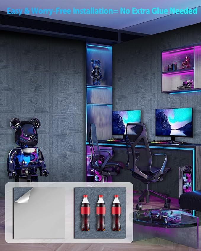 12 Pack Acoustic Wall Panels Self-Adhesive, 12" X 12" X 0.5" Decorative Acoustic Panels, Soundproof Wall Panels for Studio, Home & Living Room, Polyester - Slash Cement Gray