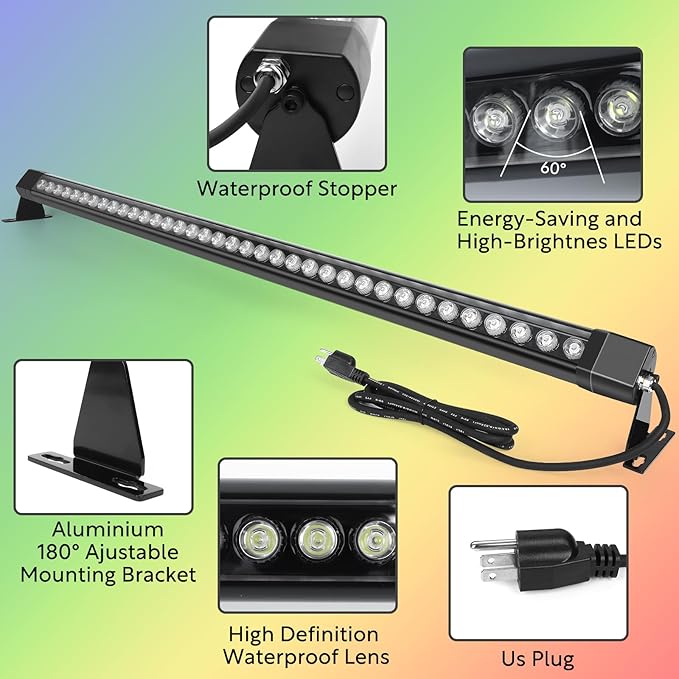 RGB Wall Washer Light with Bar 2Pack, 72W LED RGB Color Changing Landscape Wall Wash Lights, 4FT 120V Dimmable Stage Wash Light Bar for Hotel,Building,Commercial Garden Lighting