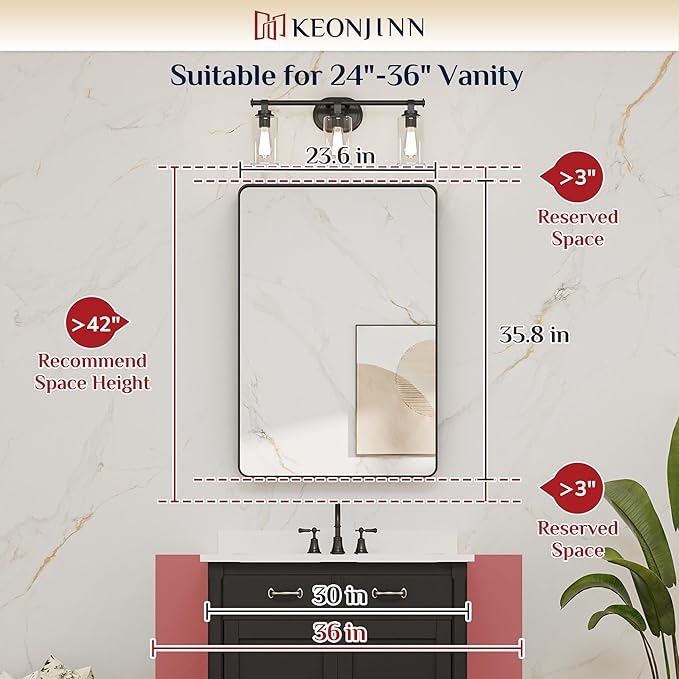 Keonjinn Brushed Nickel Mirror 24” x 36” Silver Bathroom Mirror for Over Sink, Rounded Rectangle Farmhouse Vanity Mirror with Metal Frame, HD Tempered Glass Decorative Wall Mirror(Horizontal/Vertical)