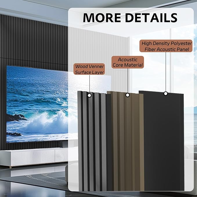 4 Pack Wood Panels for Wall, 47.2"×23.6" Wood Slat Acoustic Panels for Wall, Soundproof Panels, 3D Fluted Panels for Interior Decor (Black)