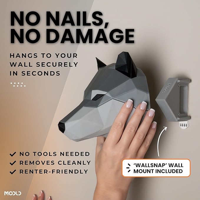 MODLD ‘The Howler’ – 3D Printed Geometric Wolf Head Wall Sculpture | Modern Faux Taxidermy Animal Living Room Decor, Bedroom Decor, Office | Unique Gift Idea | Wall Art for Living Room