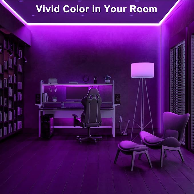 16.4ft Purple COB Led Strip Lights with Remote, Dimmable Bright Dotless Adhesive Indoor Led COB Light Strip for Cabinet, Painting, Room, Bed