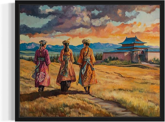 Mongolila Art Print Poster, Asia Oriental Countries Culture Wall Art Asian Paintings for Bedroom Bathroom Living Room Decor 97 (Mongolila, 16 x 20 inches, Black Frame)