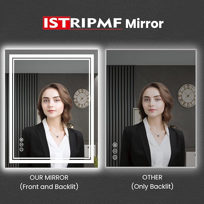 24 x 28 Inch LED Bathroom Mirror, Front Light and Backlit Anti-Fog Dimmable Memory Lighted Vanity Mirror, Shatterproof Wall-Mounted Led Mirror for Bathroom