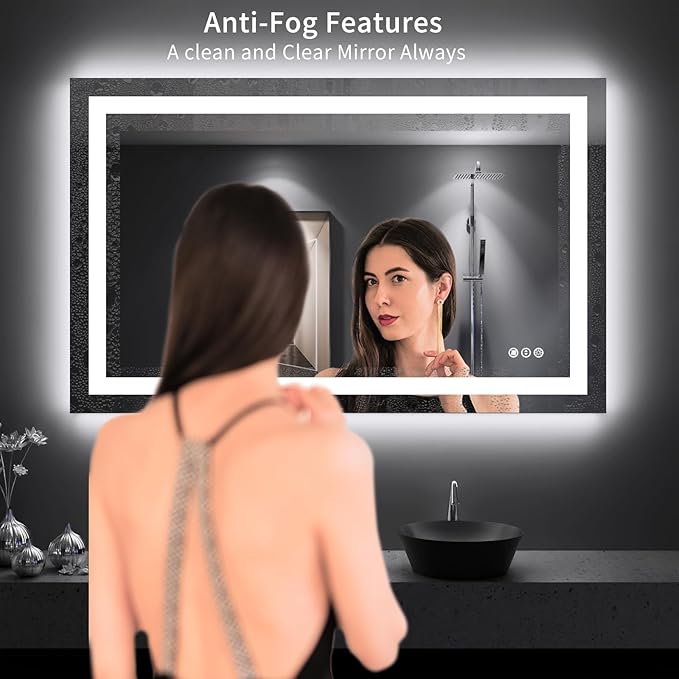 LOAAO 48"X30" LED Bathroom Mirror with Lights, Anti-Fog, Dimmable, Backlit + Front Lit, Lighted Bathroom Vanity Mirror for Wall, Memory Function, Tempered Glass, Shatter-Proof, ETL Listed