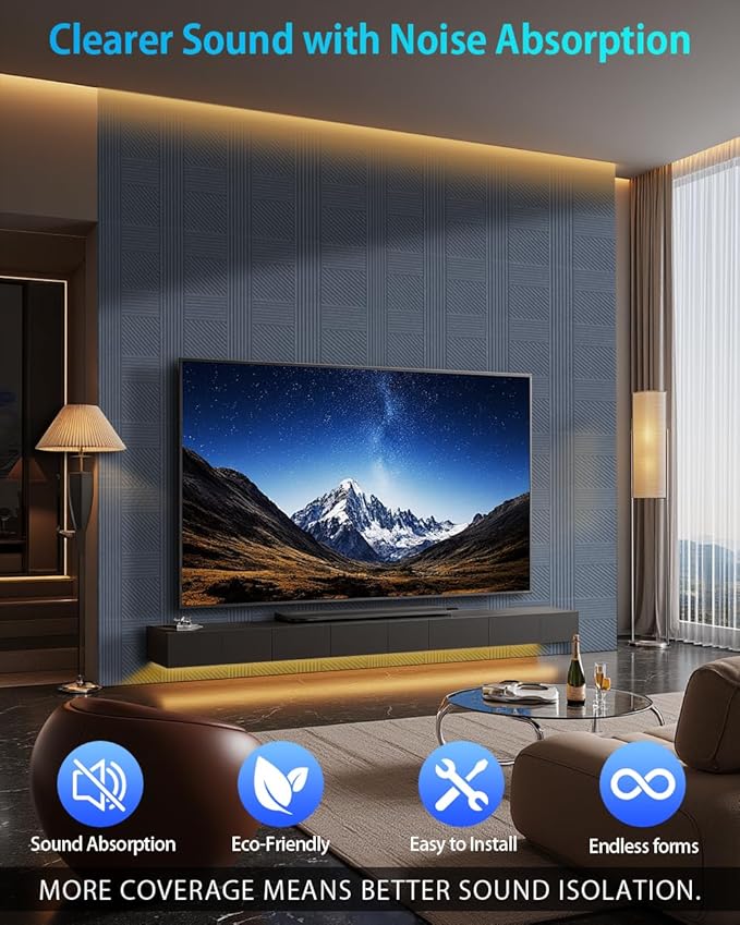 12 Pack Acoustic Wall Panels Self-Adhesive, 12" X 12" X 0.5" Decorative Acoustic Panels, Soundproof Wall Panels for Studio, Home & Living Room, Polyester - Rectangle Cement Gray