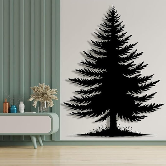 lunwall Metal Pine Tree Wall Art, Metal Forest Wall Art, Pine Branch Wall Decor, Christmas Tree Wall Decor, Forest Wall Hanging, Nature Lover Gift (Style 4, 35" H x 27" W / 90 x 68 cm)