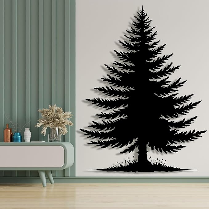 lunwall Metal Pine Tree Wall Art, Metal Forest Wall Art, Pine Branch Wall Decor, Christmas Tree Wall Decor, Forest Wall Hanging, Nature Lover Gift (Style 4, 47" H x 36" W / 120 x 91 cm)