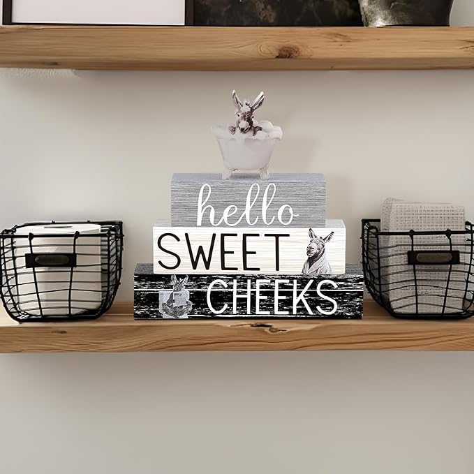 4 Pcs Funny Donkey Bathroom Decor Farmhouse Donkey Bathroom Decoration Western Hello Sweet Cheeks Table Centerpiece Christmas
