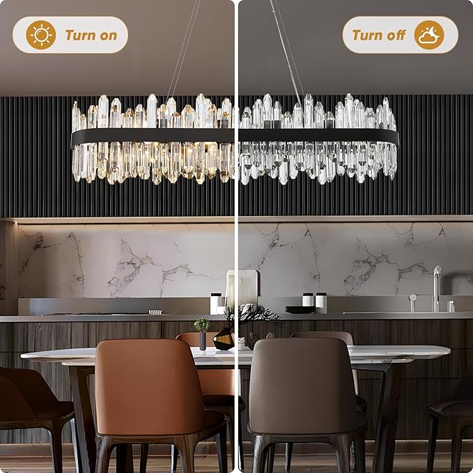 Black Oval Crystal Chandelier L45.3 inch, 24-Lights Chandeliers Modern Crystal Chandelier Pendant Light Fixture G9 Lights Pendant Ceiling Light for Dining Living Room Kitchen Island