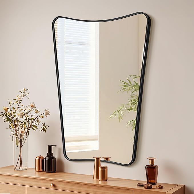Bathroom Mirror- Irregular Wall Mirror Espejos Decorative 24"x36" Black Aviation Aluminum Alloy Frame for Bathroom, Bedroom, Living Room, Cloakroom, Entryway