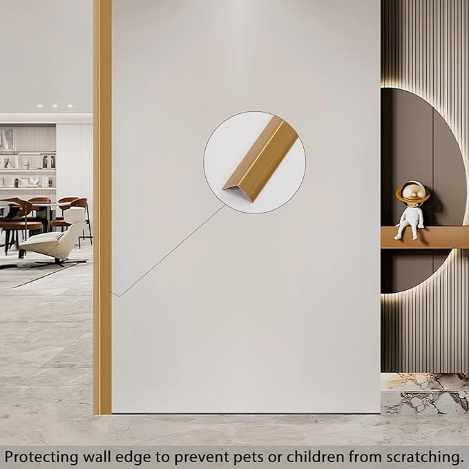 Aluminum Corner Guards, Peel and Stick L-Shaped Molding Trim for Wall Table Door Frame Protection and Decoration (Matte Gold, 3Pcs x 2.9ft x 0.8in)