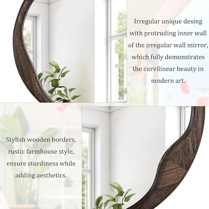AOAOPQ Round Mirror with Wood Frame 24 inch Circle Wall Mirror for Bathroom Round Wall Mirror for Wall Decor, Vanity, Entryway Living Room Rustic Brown