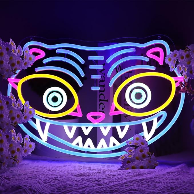 Blue Tiger LED Neon Sign, Animal Shape Wall Decor, 16.5x11.2 Inch, USB Powered, Dynamic Design for Gaming Room