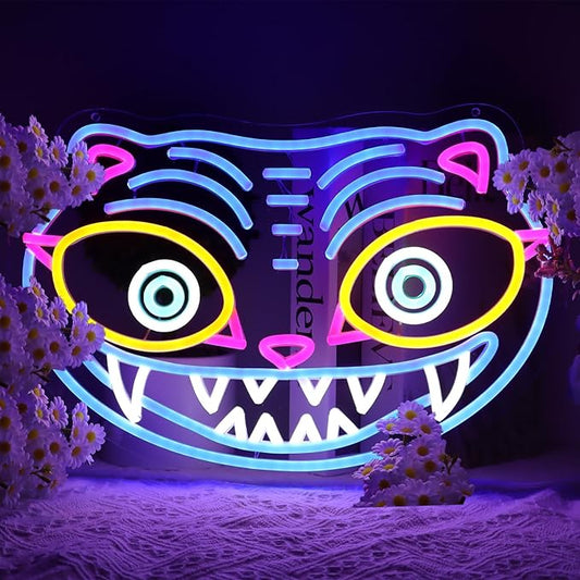 Blue Tiger LED Neon Sign, Animal Shape Wall Decor, 16.5x11.2 Inch, USB Powered, Dynamic Design for Gaming Room