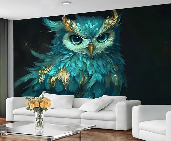 Owl Mural Wallpaper, 3D Owl Murals, Cartoon Animal Poster Murals Wallpaper for Living Room Bedroom Home Decor Mural - 137.8" W x 101" H (Not Peel Stick)