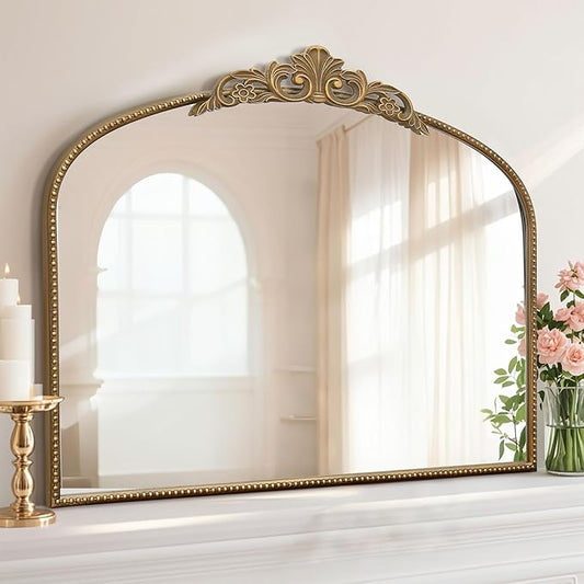 Micasso Large Gold Antique Mirror: 40"x 30" French Baroque Arched Mirror - Traditional Ornate Vintage Mirrors for Wall/Mantel/Entryway/Bathroom/Hallway - Home Decor for Living Room