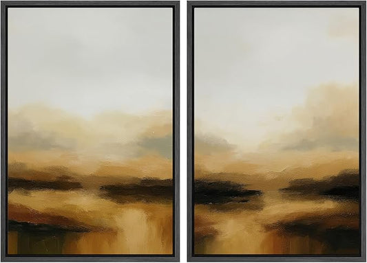 MUDECOR Framed Canvas Print Wall Art Set Abstract Golden Landscape Illustrations Modern Art Decorative Bohemian Calm/Zen for Living Room, Bedroom, Office - 24"x36"x2 BLACK