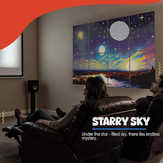 8 pack Art Acoustic Panels with Self-Adhesive,48 x 32Inches Acoustic Wall Art,Better Decorative Sound Proof Panels,Recording Studio/Home/Office Acoustical Treatment,Starry Sky
