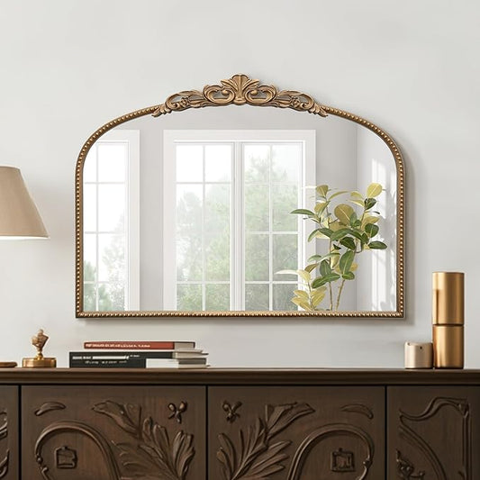Micasso Vintage Wall Gold Mirror: 24"x 32" French Baroque Antique Mirror - Traditional Ornate Decorative Arched Mirrors for Wall/Bathroom/Entryway/Fireplace/Hallway - Home Decor for Living Room
