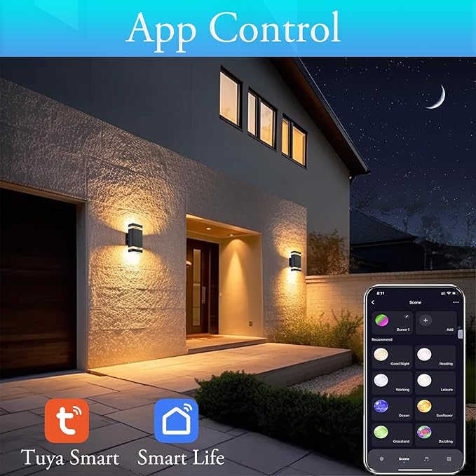 Modern RGB+CCT Outdoor Wall Lights-Dimmable 2700-6500K Up and Down Lights,RGB Color Changing, App & Voice Control, No Hub Required, Exterior Lighting Fixture for House Doorway, Garage, Patio