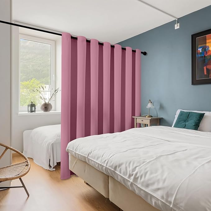 ChrisDowa Room Divider Curtain 120 Inches Long, Wide Blackout Sliding Door Curtain for Bedroom, Room Darkening Privacy Window Curtain for Patio Door (1 Panel Set, Pink, 100 x 120 Inch)