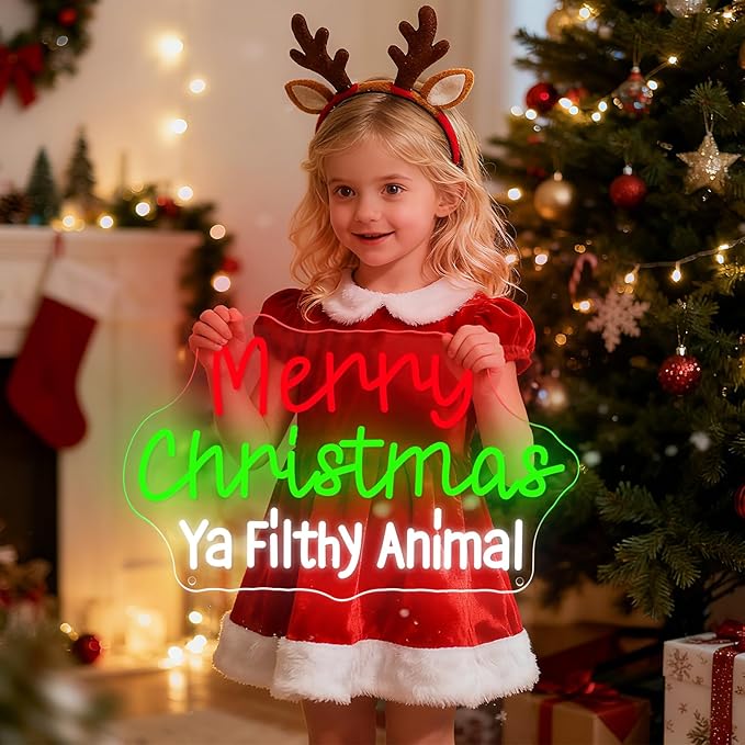 Merry Christmas Ya Filthy Animal Neon Sign Room Decor for Christmas Decoration Xmas USB LED Neon Light Signs 15.8x9.8"