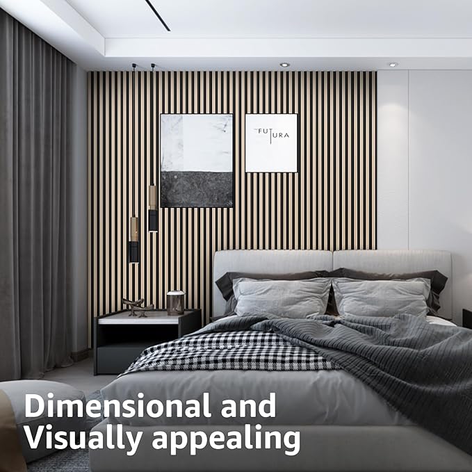 Art3d 8-Pack WPC Wood Slat Wall Panel for Interior Décor, 3D Wood Fluted Acoustic Paneling for Living Room Bedroom Home & Office Accent Wall Decor - 96 x 6 Inch Oak