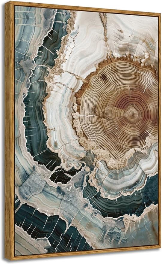BingruiArt Framed Tree Ring Canvas Wall Art Abstract Wood Wall Decor Boho Modern Colorful Nature Painting Wood Stump Prints Pictures for Living Room Bedroom Bathroom Office 16"x24" Natural Framed(06)